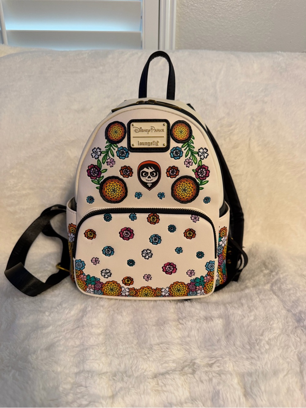 Loungefly White Day of the Dead Floral Mini Backpack